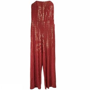 Red Gold Sequin Strapless Jumpsuit